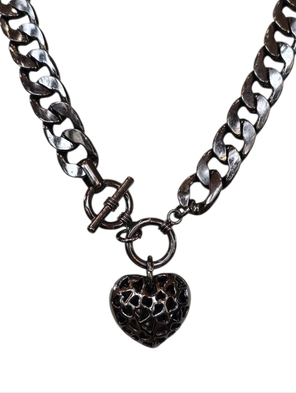 Torrid Cuban Link Gunmetal Gray Heart Pendant Necklace - Picture 3 of 4